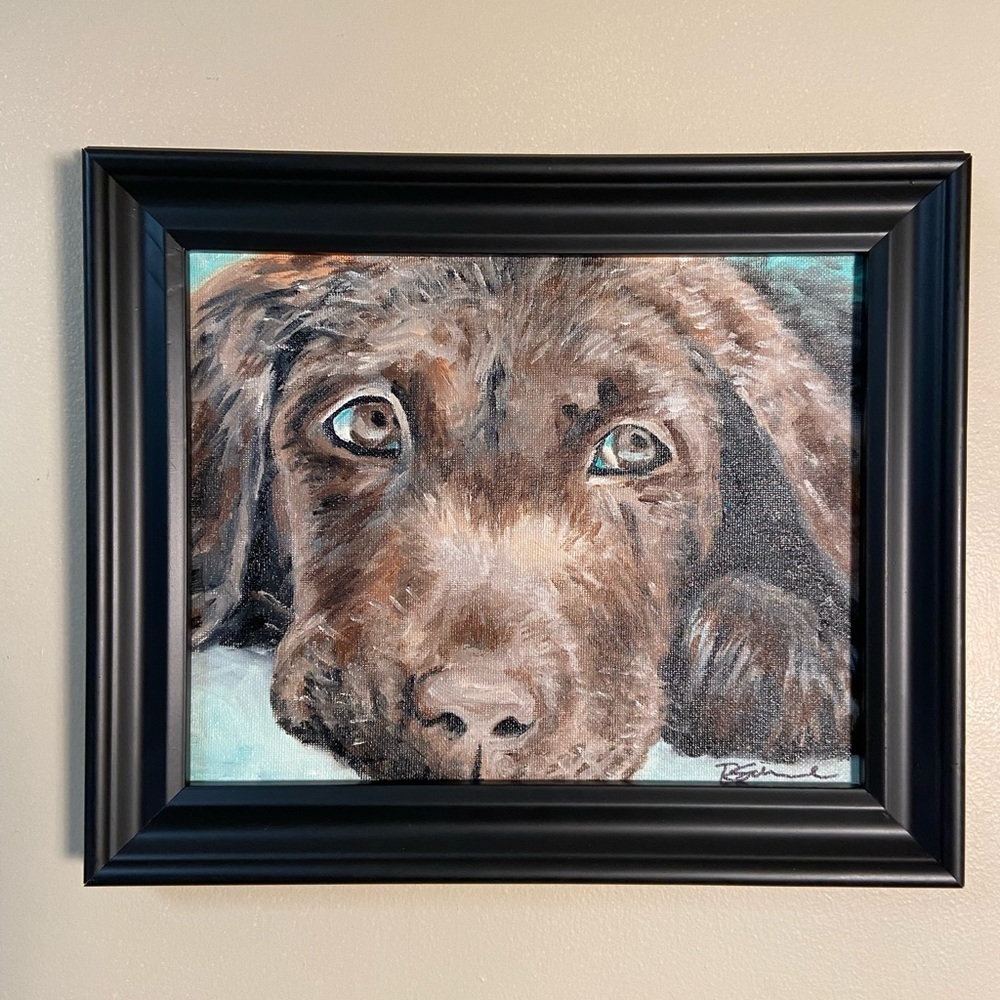 Lab Pup Oil On Canvas Framed 8x10” - Picture 1 of 5